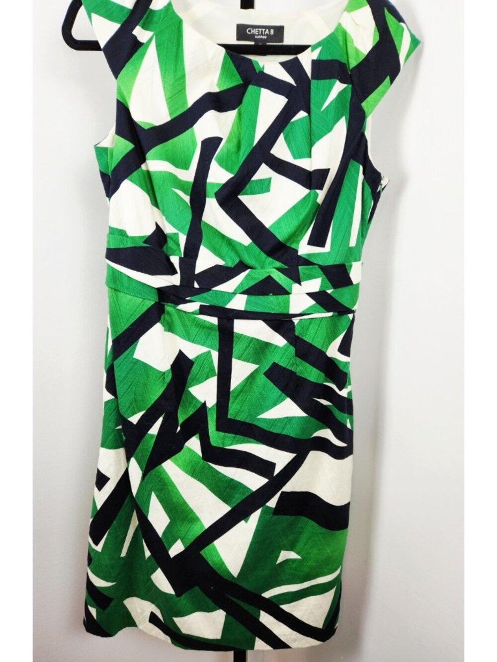 Chetta B 10 Green Black Cream Multiprint Sleeveless Cotton Sheath Dress